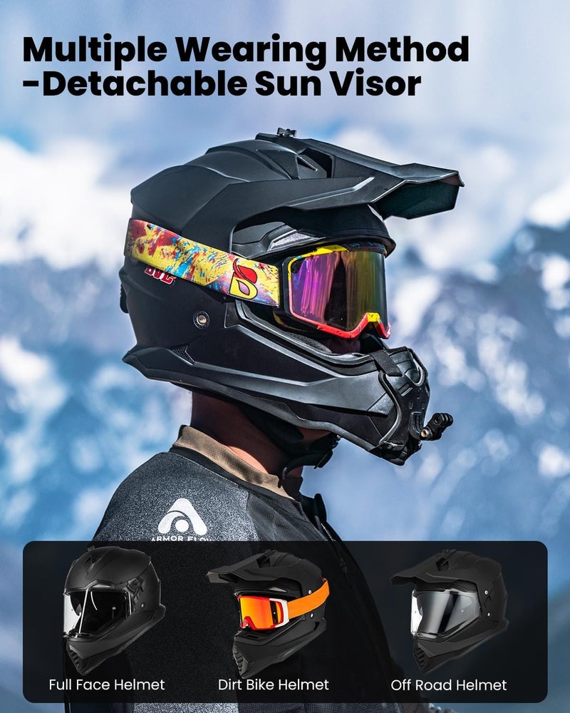 ILM Dual Sport Adventure Motorcycle Helmet with Pinlock Compatible Sun Visor Snowmobile ATV Dirt Bike Off Road Casco Model WS902 (Matte Black, XL) - Image 2